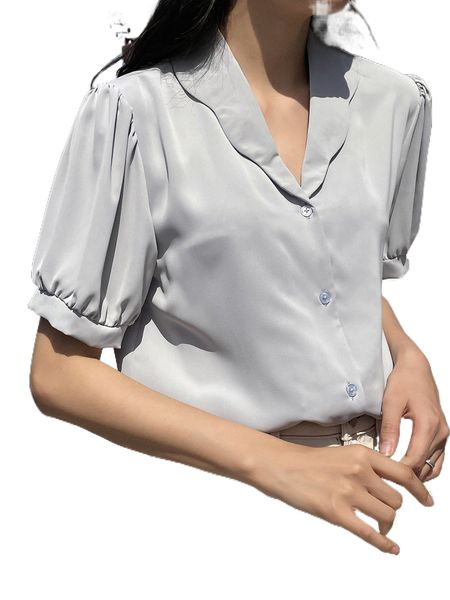 dazy button front puff sleeve blouse n2kg#, White
dazy button front puff sleeve blouse n2kg#, White