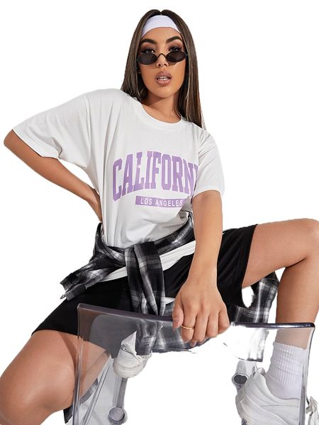 drop shoulder letter graphic tee d3le#, White