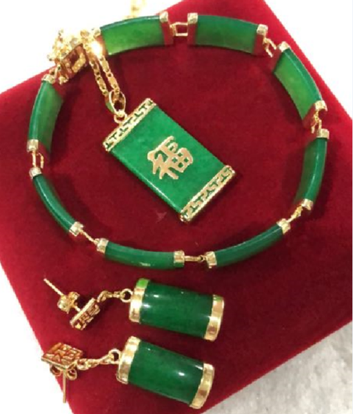 fashion green jade inlaid link bracelet earrings fortune pendant necklace set aaa, Silver
fashion green jade inlaid link bracelet earrings fortune pendant necklace set aaa, Silver