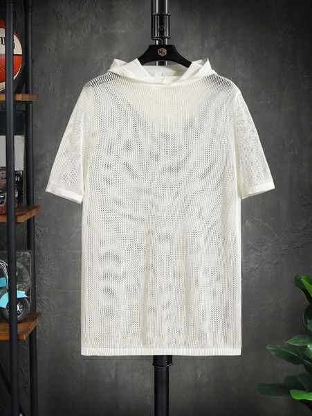 men solid hooded open knit n0x0#, White;black
men solid hooded open knit n0x0#, White;black