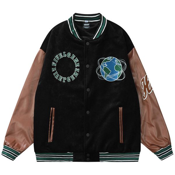 rotating globe pattern embroidery bomber jacket men leather splicing sleeve spring fall retro loose baseball uniform casual coat 220805, Black;brown
rotating globe pattern embroidery bomber jacket men leather splicing sleeve spring fall retro loose baseball uniform casual coat 220805, Black;brown