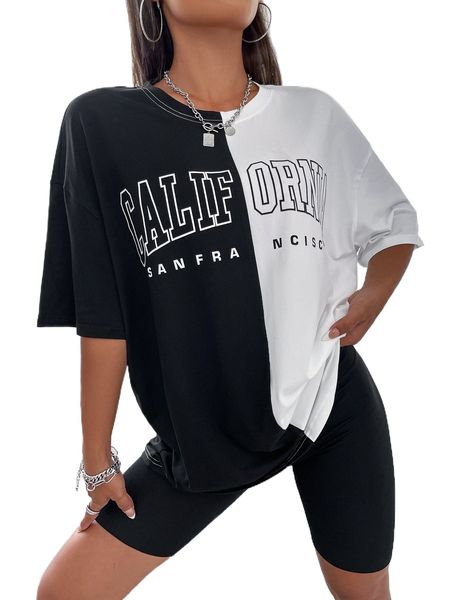 letter graphic colorblock tee 985g#, White
letter graphic colorblock tee 985g#, White