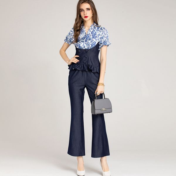 women's two piece pants sets v neck short sleeves ruffles double breasted blouse with pants fashion twinset, White
women's two piece pants sets v neck short sleeves ruffles double breasted blouse with pants fashion twinset, White