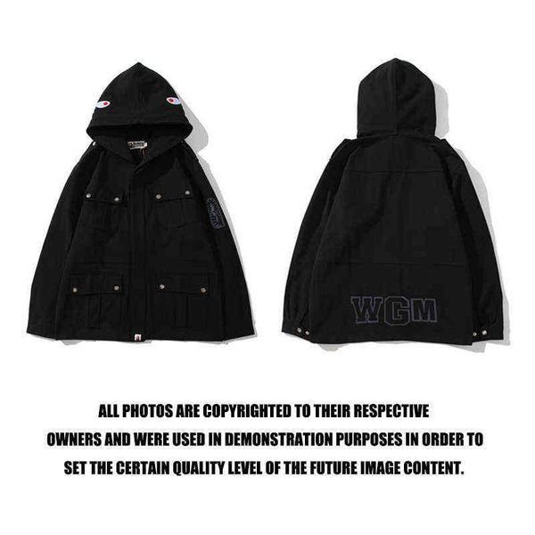 and spring autumn men's solid color fashion brand shark head multi pocket et, Black
and spring autumn men's solid color fashion brand shark head multi pocket et, Black