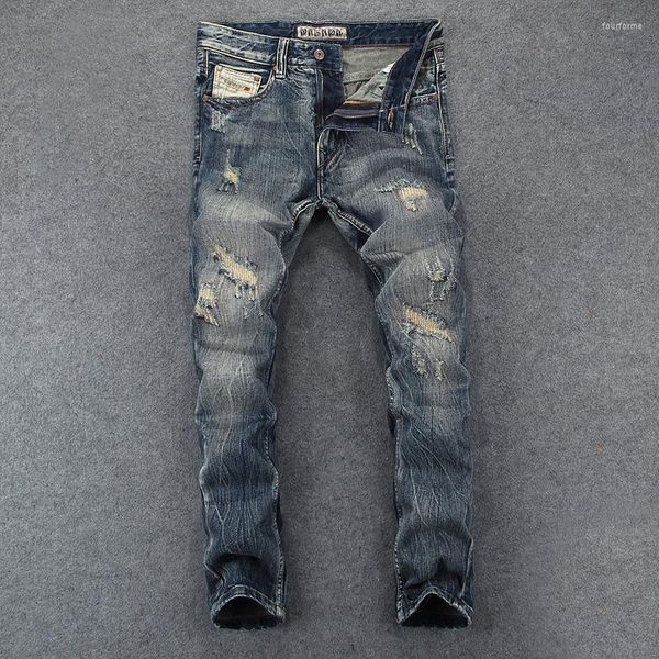 men's jeans ripped nostalgic blue washed embroidered slim pants high street fashion
men's jeans ripped nostalgic blue washed embroidered slim pants high street fashion