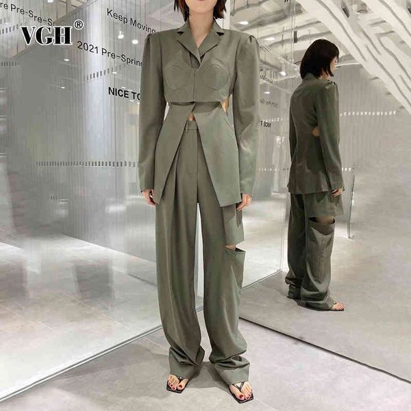 hollow out two piece set for women notched long sleeve blazers high waist straight pants casual sets female spring 210507, White 
hollow out two piece set for women notched long sleeve blazers high waist straight pants casual sets female spring 210507, White