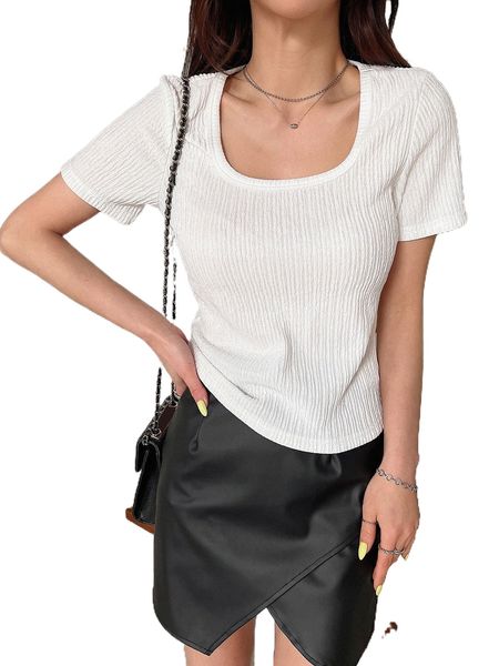 dazy textured square neck tee n2bc#, White
dazy textured square neck tee n2bc#, White