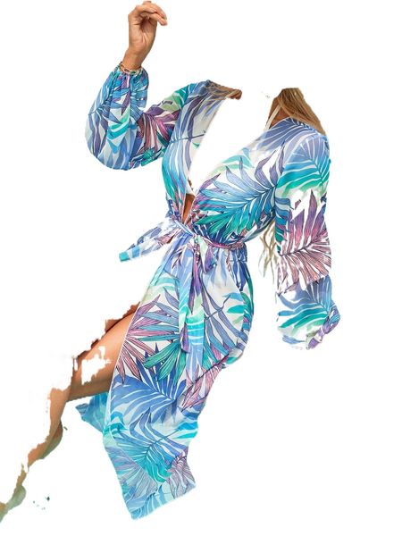 random tropical print chiffon kimono n8uz#, White;black