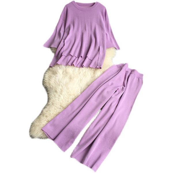 spring autumn sweater suits casual crew neck long sleeve knit loose and slit wide leg pants set two piece outfits, White
spring autumn sweater suits casual crew neck long sleeve knit loose and slit wide leg pants set two piece outfits, White