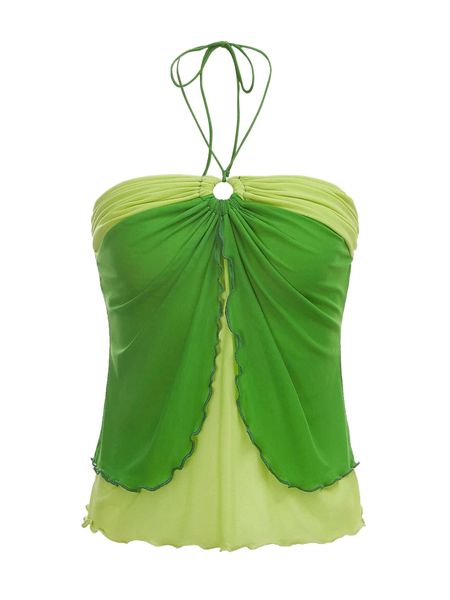 two tone mesh halter q2kk#, White 
two tone mesh halter q2kk#, White