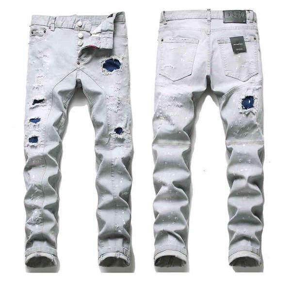 men's jeans trendy brand light gray hole patch jeans men's street trend elastic slim pants kpon, Blue
men's jeans trendy brand light gray hole patch jeans men's street trend elastic slim pants kpon, Blue
