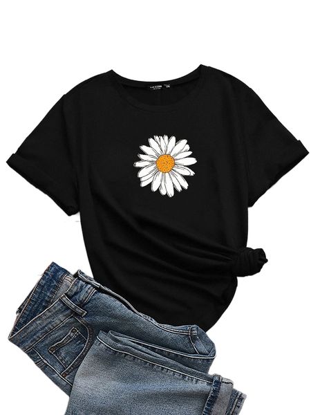 plus floral print tee s1xf#, Black