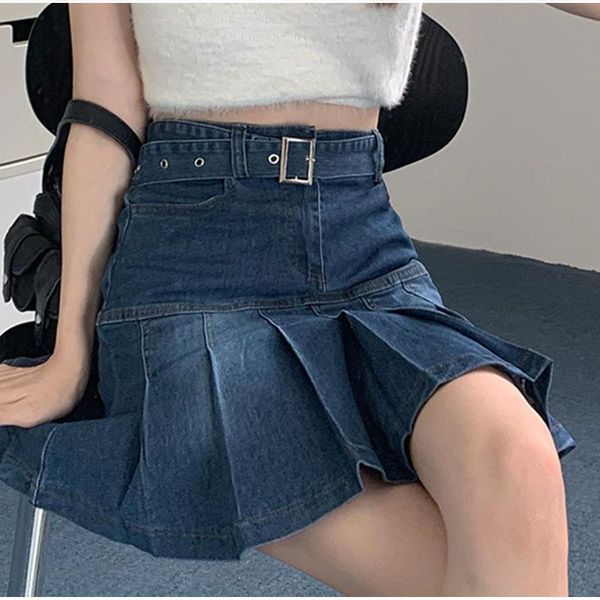 summer low waist pleated skirt y2k street independent aesthetics wrapped belt a-line female korean fashion ruffle, Black 
summer low waist pleated skirt y2k street independent aesthetics wrapped belt a-line female korean fashion ruffle, Black