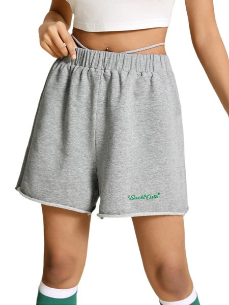 letter graphic tie back track shorts 99fm#, White;black 
letter graphic tie back track shorts 99fm#, White;black