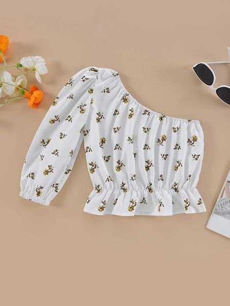toddler girls allover floral print one shoulder ruffle hem blouse she, White;black
toddler girls allover floral print one shoulder ruffle hem blouse she, White;black