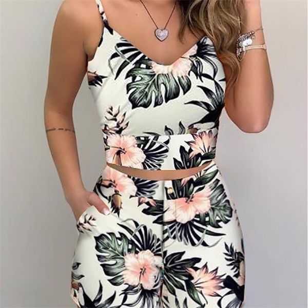 new summer spaghetti strap print & pocket design shorts sets casual 2 piece set outfits for women t200603, White
new summer spaghetti strap print & pocket design shorts sets casual 2 piece set outfits for women t200603, White