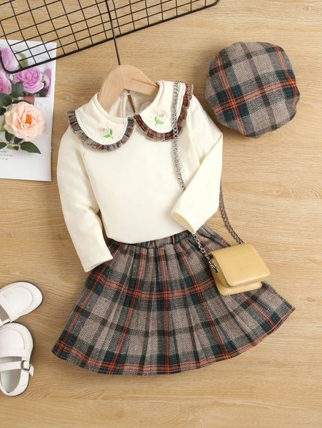 toddler girls floral embroidery statement collar & plaid pleated skirt & hat she, White
toddler girls floral embroidery statement collar & plaid pleated skirt & hat she, White