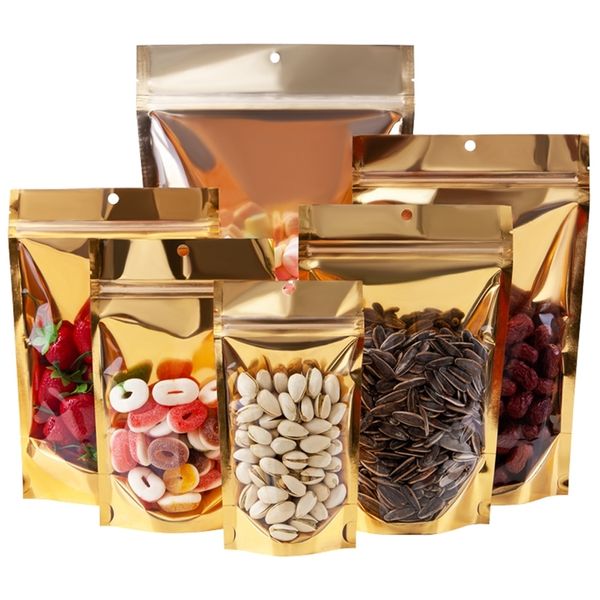 100pcs clear plastic gold aluminum mylar foil stand up bag with hang hole zip lock self seal tear notch reusable doypack pouches w220427
100pcs clear plastic gold aluminum mylar foil stand up bag with hang hole zip lock self seal tear notch reusable doypack pouches w220427