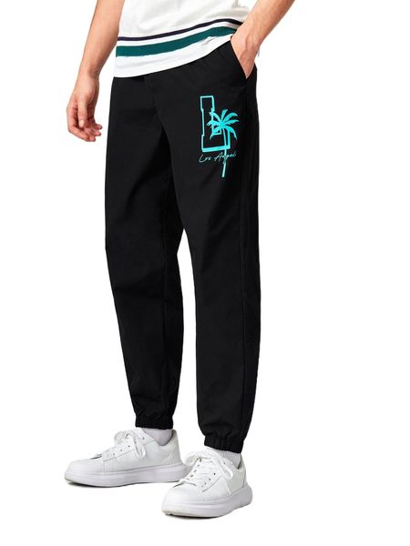 men letter graphic slant pocket pants q1e3#, Black