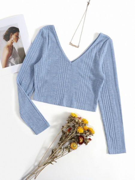 ribbed long sleeve cropped tee a7ry#, White