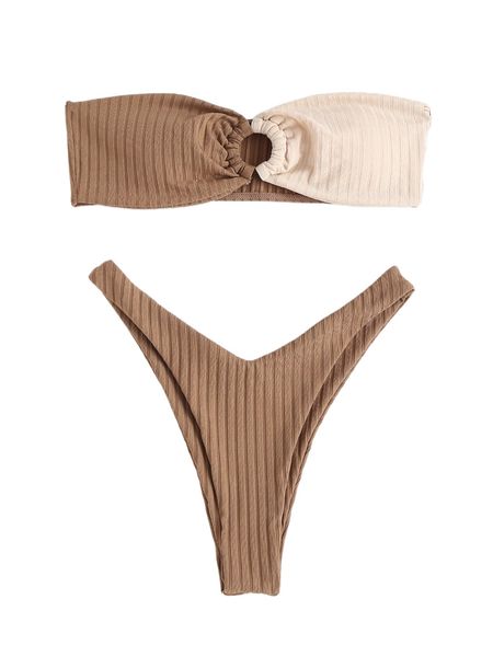 colorblock ring linked bandeau bikini swimsuit z3y6#, White;black
colorblock ring linked bandeau bikini swimsuit z3y6#, White;black