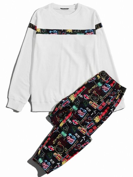 men letter graphic pullover & joggers set d9n9#, Gray 
men letter graphic pullover & joggers set d9n9#, Gray