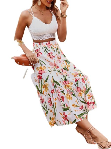 floral print ruffle hem skirt i4us#, Black
floral print ruffle hem skirt i4us#, Black