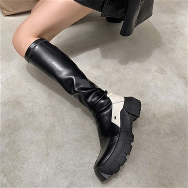 women leather boots casual slip on wedge long boots fashion high boots female p20d50, Black
women leather boots casual slip on wedge long boots fashion high boots female p20d50, Black