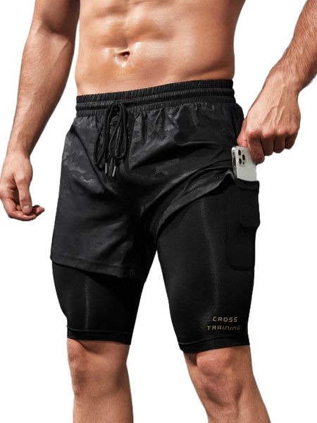 men letter & camo print drawstring waist sports shorts with phone pocket t4j8#, White;black
men letter & camo print drawstring waist sports shorts with phone pocket t4j8#, White;black