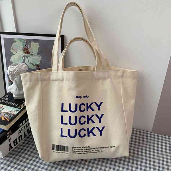 women bag letter lucky canvas tote bag fashion casual hasp soft shoulder bags handbags high-capacity preppy style girls bag y220421
women bag letter lucky canvas tote bag fashion casual hasp soft shoulder bags handbags high-capacity preppy style girls bag y220421