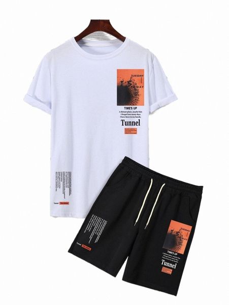 men letter graphic tee & shorts 293w#, Gray 
men letter graphic tee & shorts 293w#, Gray