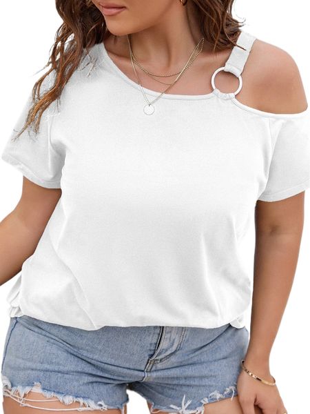 plus asymmetrical neck o-ring tee e0hl#, Black