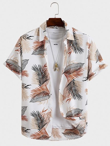 men 1pc tropical print shirt c19t#, White;black
men 1pc tropical print shirt c19t#, White;black