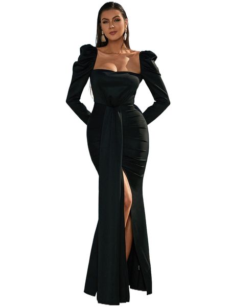 missord puff sleeve side draped split thigh mermaid hem formal dress s8bs#, Black;gray
missord puff sleeve side draped split thigh mermaid hem formal dress s8bs#, Black;gray