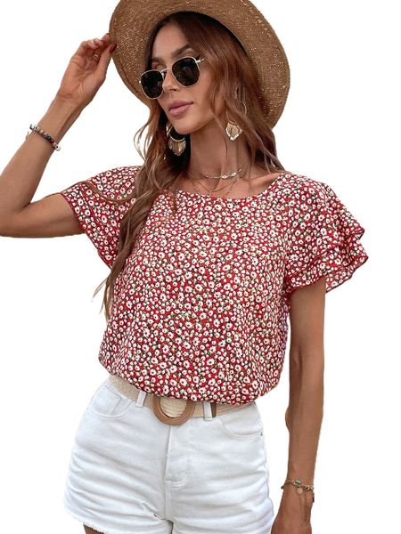 ditsy floral print layered sleeve blouse t5ic#, White
ditsy floral print layered sleeve blouse t5ic#, White