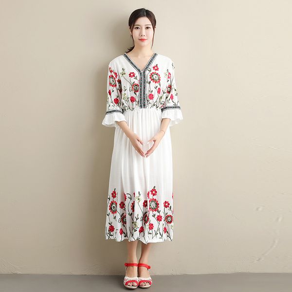 summer ethnic clothing embroidered long tunic women beachwear elegant dress cotton linen breathable cover up robe de plage, Red
summer ethnic clothing embroidered long tunic women beachwear elegant dress cotton linen breathable cover up robe de plage, Red