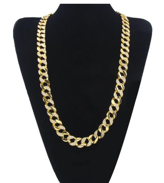 18k european and american hip hop cuban chain miami necklace plated men's, Silver