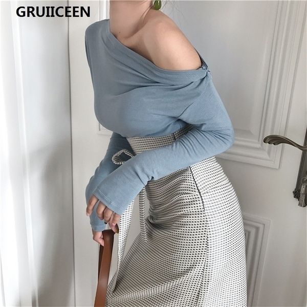 gruiiceen brand new fahsion solid color long sleeve t shirt women slim autumn slash neck female tees chic t200319, White
gruiiceen brand new fahsion solid color long sleeve t shirt women slim autumn slash neck female tees chic t200319, White