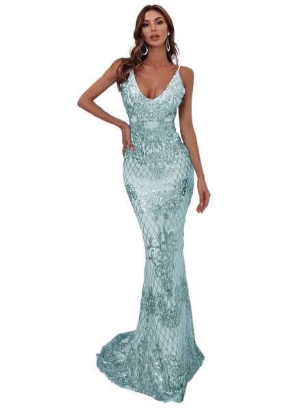 missord mermaid hem backless sequin prom dress g257#, Black;gray