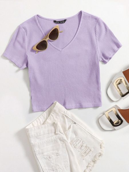 v-neck rib-knit h9wz#, White