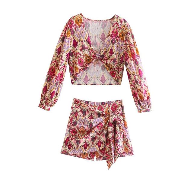 women's two piece pants women sets print skirt shorts woman floral female long sleeve knot crop summer suits vintage high waist, White
women's two piece pants women sets print skirt shorts woman floral female long sleeve knot crop summer suits vintage high waist, White