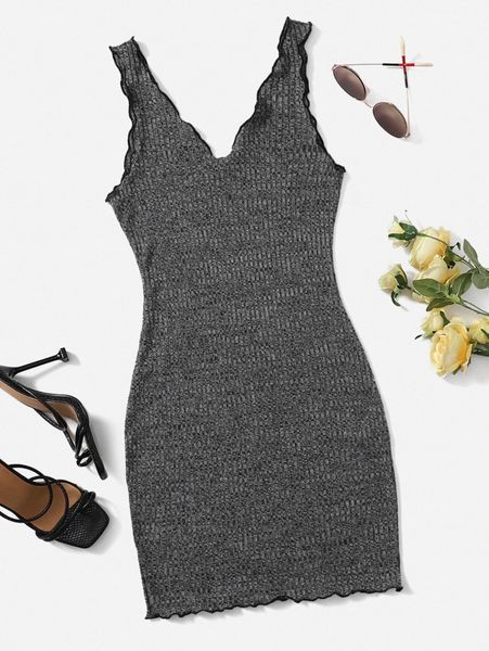 lettuce trim rib-knit bodycon dress q4nq#, Black;gray