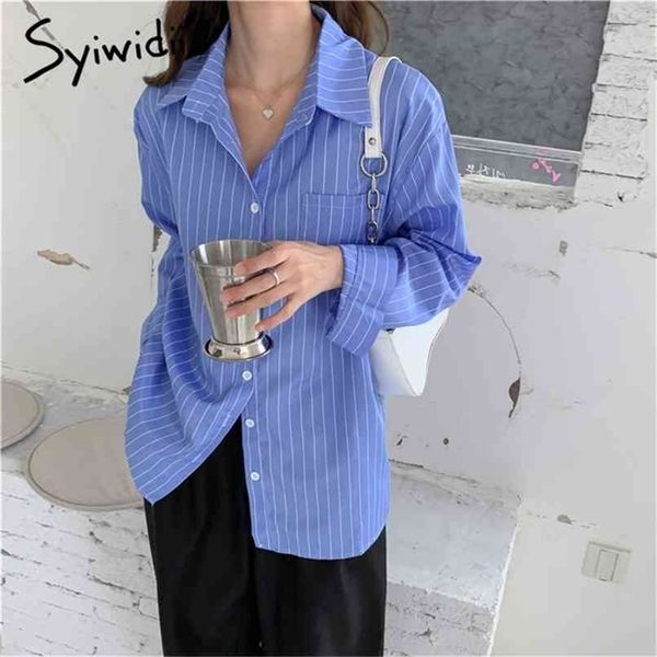 vintage blue striped button up blouse women turn-down collar long sleeve clothing summer korean fashion shirts 210607, White
vintage blue striped button up blouse women turn-down collar long sleeve clothing summer korean fashion shirts 210607, White