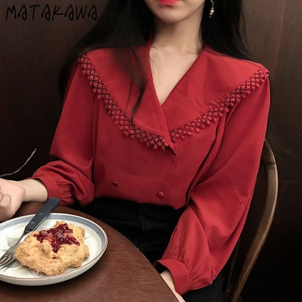 french retro ladies autumn tassel ruffles vneck women blouses long lantern sleeve turndown collar shirts 210506, White
french retro ladies autumn tassel ruffles vneck women blouses long lantern sleeve turndown collar shirts 210506, White