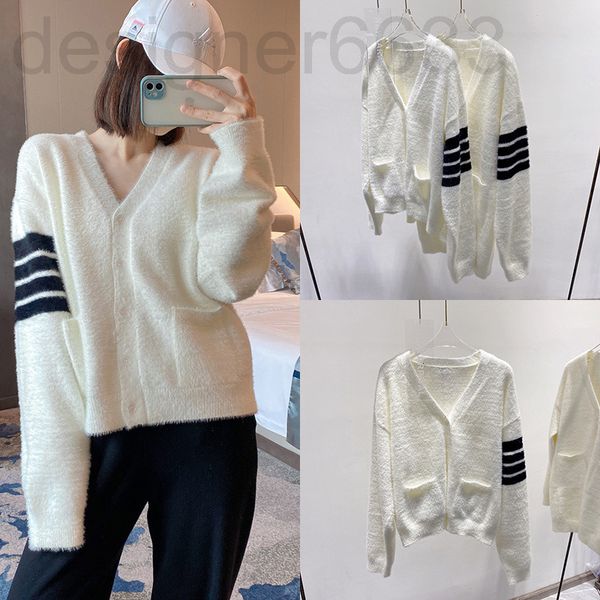 women's sweaters designer tb college style classic four bar v-neck imitation mink cardigan net red loose and versatile knitted jacket f, White;black
women's sweaters designer tb college style classic four bar v-neck imitation mink cardigan net red loose and versatile knitted jacket f, White;black