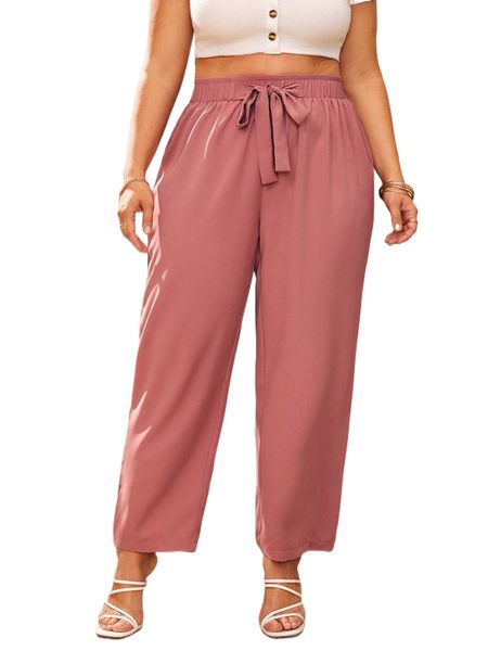 plus knot front straight leg pants p869#, Black