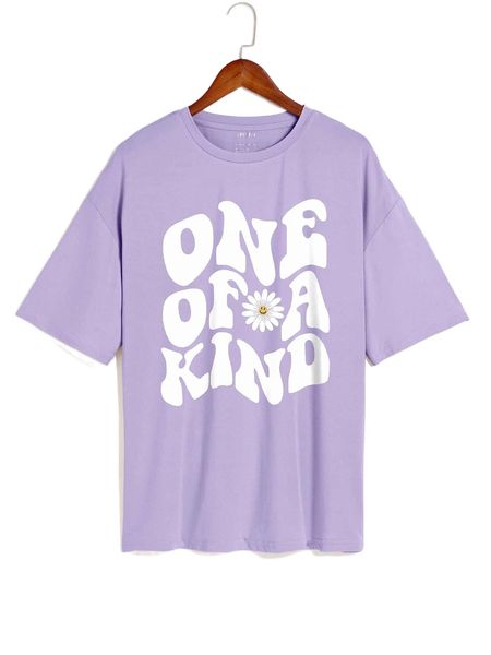 floral & letter graphic oversized tee j3g0#, White