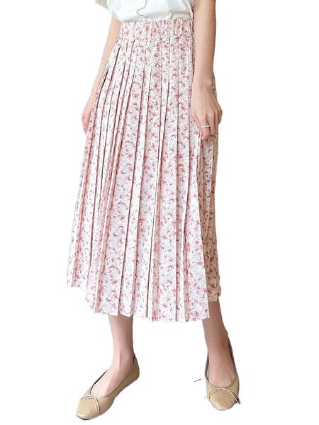 dazy high waist ditsy floral pleated skirt b6cs#, Black
