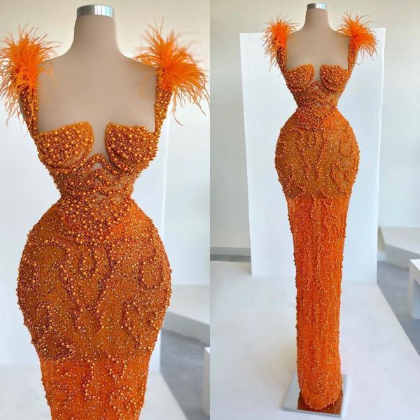 chic orange evening dresses for women 2022 pearls sequin sleeveless prom gowns with feathers fashion party outfits, Black;red
chic orange evening dresses for women 2022 pearls sequin sleeveless prom gowns with feathers fashion party outfits, Black;red