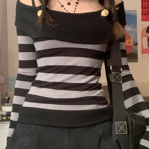 retro striped print grunge tshirts slash neck buttons autumn vintage tees aesthetic chic cute slim outfits cuteandpsycho 220809, White
retro striped print grunge tshirts slash neck buttons autumn vintage tees aesthetic chic cute slim outfits cuteandpsycho 220809, White